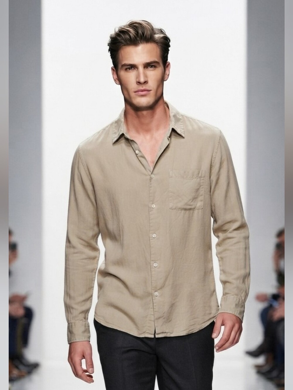 Madewell Perfect Fit Long Sleeve Button-Down Shirt Beige Cotton Blend XL